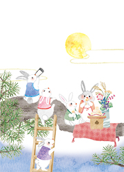 drop9月号表紙イラスト | 松の木の上でお月見するウサギ